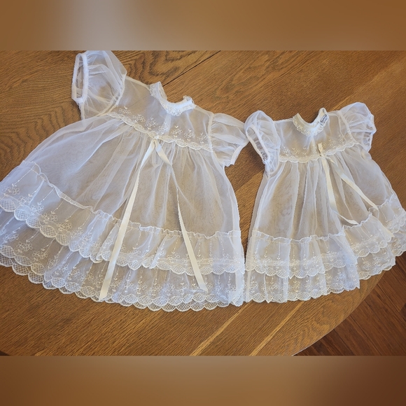 2 Matching Madonna Original Sheer Lace Christening Dresses 0-6 Months - Picture 9 of 9